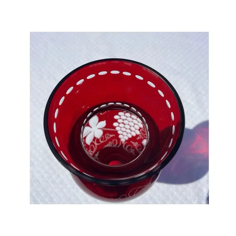 Vintage Egermann Ruby Red Cut To Clear Glass Vase